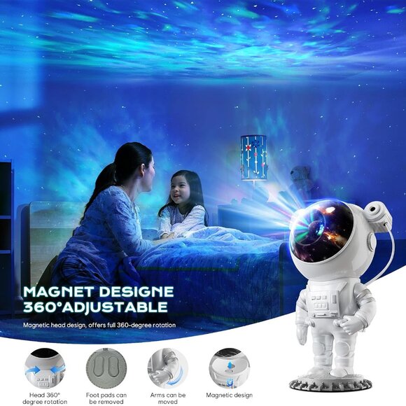 Astronaut Galaxy Projector 10" Projects Nebula Designs or Stars 8 Colors Remote - Picture 3 of 9